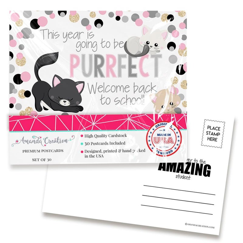 Amanda Creation Cute Kitty Cat Themed Welcome Back To School Blank Postcards For Teachers To Send To Students, 4"x6" Fill In Notecards by AmandaCreation (30) - Image 1